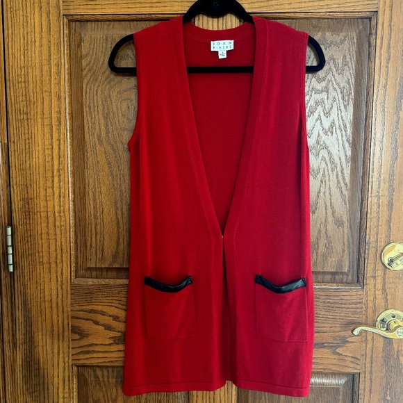 Joan Rivers Boyfriend Sweater Vest with Faux Leather Detail - Small - Picture 1 of 7